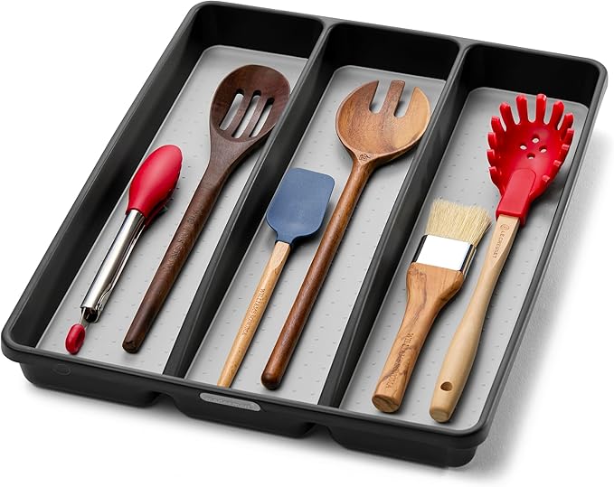 madesmart Classic Utensil Tray - Granite | CLASSIC COLLECTION | 3-Compartments | Kitchen Organizer | Non-slip Lining and Rubber Feet | Easy to Clean | BPA-Free Large