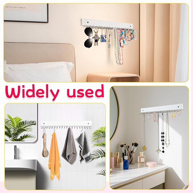 4 Pack Necklace Holder Wall Mount, Hanging Jewelry Organizer with 80 Hooks Total, Space Saving Wooden Necklace Holder for Wall, Necklace Organizer Hanger for Necklaces, Bracelets, Pendant