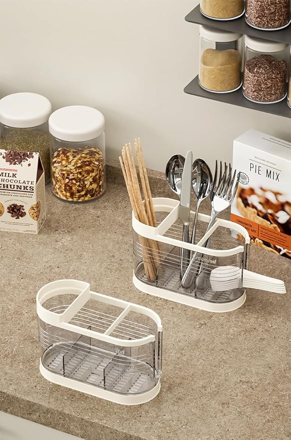 Clear Countertop Cutlery Drying Holder Utensil Holder Cutlery Drainer Tableware Holder Box Tabletop Separated Fork Chopstick Kitchen Storage Cutlery Utensil Organizer