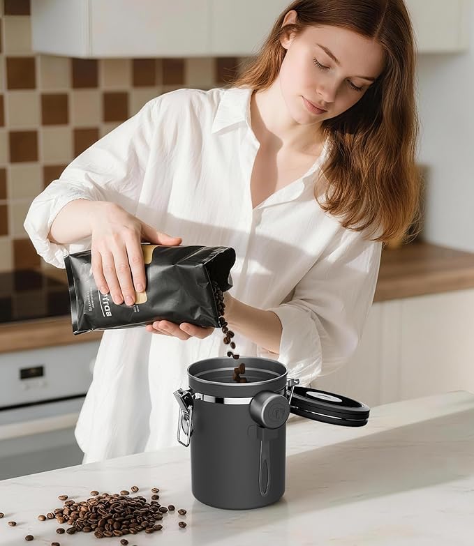 Coffee Gator Coffee Canister, 2pack 16oz Airtight Stainless Steel Kitchen Food Storage Container with Date Tracker, Scoop for Grounds Coffee Bar Accessories, Beans, Tea, Sugar, Flour - Gray&Silver