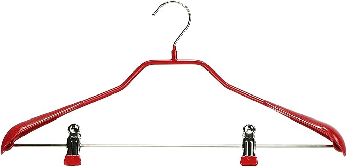 Mawa by Reston Lloyd BodyForm Series Non-Slip Space Saving Clothes Hanger with 2 Clips for Pants or Skirts, Style 42/LK, Set of 5, Red