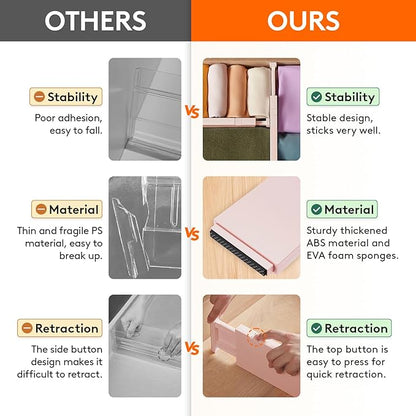 Lifewit 6 Pack Drawer Dividers 4" High 28-43.5cm/11-17" Adjustable Drawer Organizer for Clothes/Utensils, Expandable Drawer Separator in Dresser/Kitchen/Bedroom/Office Organization & Storage Pink