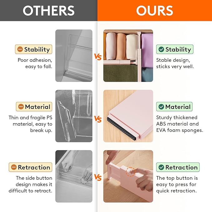 Lifewit 9 Pack Drawer Dividers 4" High 28-43.5cm/11-17" Adjustable Drawer Organizer for Clothes/Utensils, Expandable Drawer Separator in Dresser/Kitchen/Bedroom/Office Organization & Storage Pink
