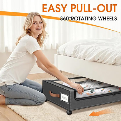 SpaceHacks Under Bed Storage with Wheels 1Pack Storage Containers with Clear Window&Label Under Bed Drawers Rolling Under Bed Storage for Clothes,Shoes, Blankets (30.71 x 16.93 x 6.69 in, Dark Grey)
