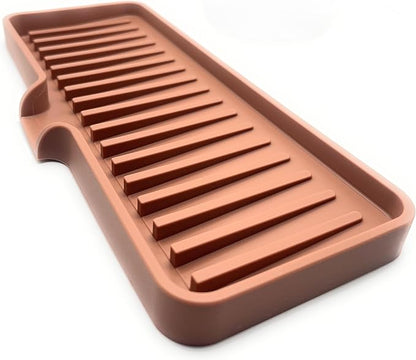 Silicone Soap Dish Tray and Sponge Holder with Drain Chute, Rectangular, Kitchen and Bathroom Sink Organizer (Mocha, 9"x3.5")