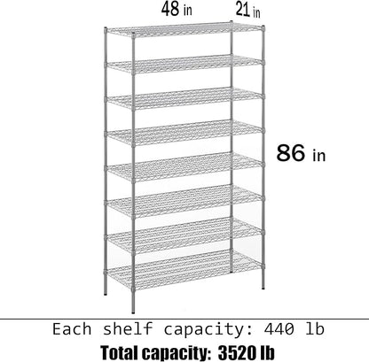 21" Deep x 48" Wide x 86" Height Wire Shelving Kit | 8-Tier | NSF Commercial Storage Rack Unit
