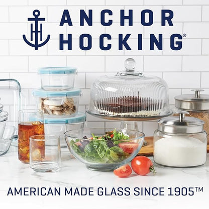 Anchor Hocking 12 Piece Glass Storage Containers with Lids (6 Glass Food Storage Containers & 6 Mixed Blue SnugFit Lids)
