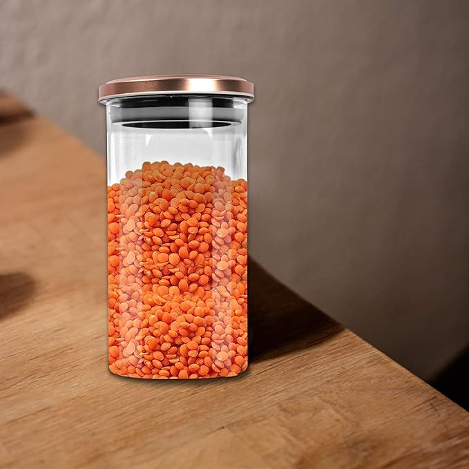 PROBOTT Vetroware Glass Storage Jar 1100ml, Transparent | For Grains, Pulses, Spice, Cereals, Cookies, Dry Fruits | Fridge Storage Container | Multipurpose Organizer Jar with Airtight Metal Lid
