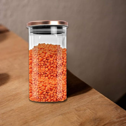 PROBOTT Vetroware Glass Storage Jar 1100ml, Transparent | For Grains, Pulses, Spice, Cereals, Cookies, Dry Fruits | Fridge Storage Container | Multipurpose Organizer Jar with Airtight Metal Lid