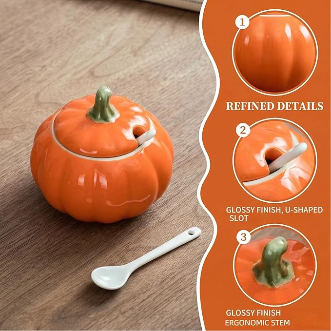 Ceramic Salt Cellar with Lid and Spoon, 10 OZ Salt Box, Salt Holder for Counter, Coffee, Sugar, Spices, Candies and Salt Containers for Countertop(orange)