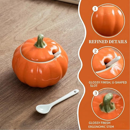 Ceramic Salt Cellar with Lid and Spoon, 10 OZ Salt Box, Salt Holder for Counter, Coffee, Sugar, Spices, Candies and Salt Containers for Countertop(orange)