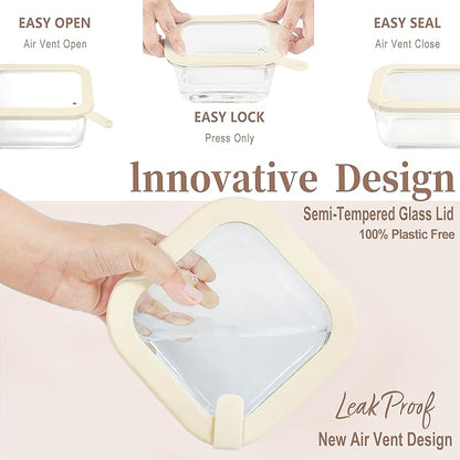 Urban Green Glass Food Storage Containers with Glass Lids, Microwave Safe Food Container Set, Airtight Food Container Set, LeakProof, 100% Plastic Free, White Color, 4pack
