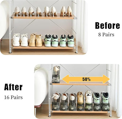 Shoe Slots Organizer, Clear Shoe Stacker, Adjustable Level Shoe Rack,Storage Space Saver for Sneakers Display (Grey Transparent, 12Pack)