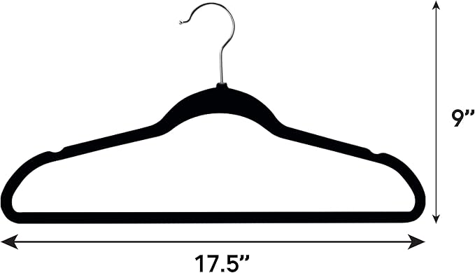 Elama 100 Piece Set of Velvet Slim Profile Heavy Duty Felt Hangers with Stainless Steel Swivel Hooks in Black