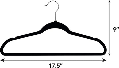 Elama 100 Piece Set of Velvet Slim Profile Heavy Duty Felt Hangers with Stainless Steel Swivel Hooks in Black