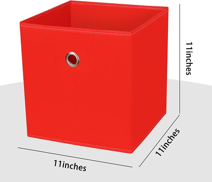 Foldable Storage Cubes Bins ,11 Inch Cloth Storage Cube Fabric Storage Box Cubes Organizer Baskets with Handles for Home Organizer Set of 6 (Red)