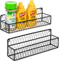 MyGift 2 Pcs Spice Rack Wall Mount, Small Seasoning Shelf Organizer, 12-Inch Over the Stove Hanging Kitchen Condiment Basket Storage Display, Black Wire