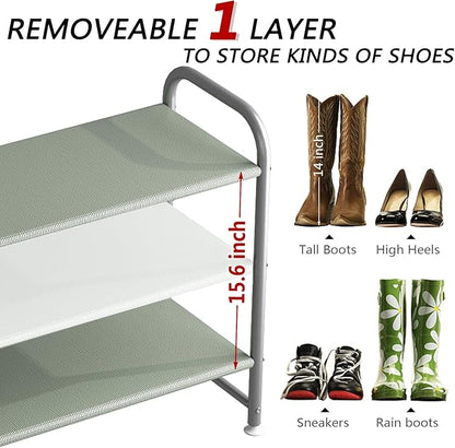 INGIORDAR Shoe Rack 3 Tier Long Storage Organizer Wide Metal Shoe Shelf for Closet Entryway Grey