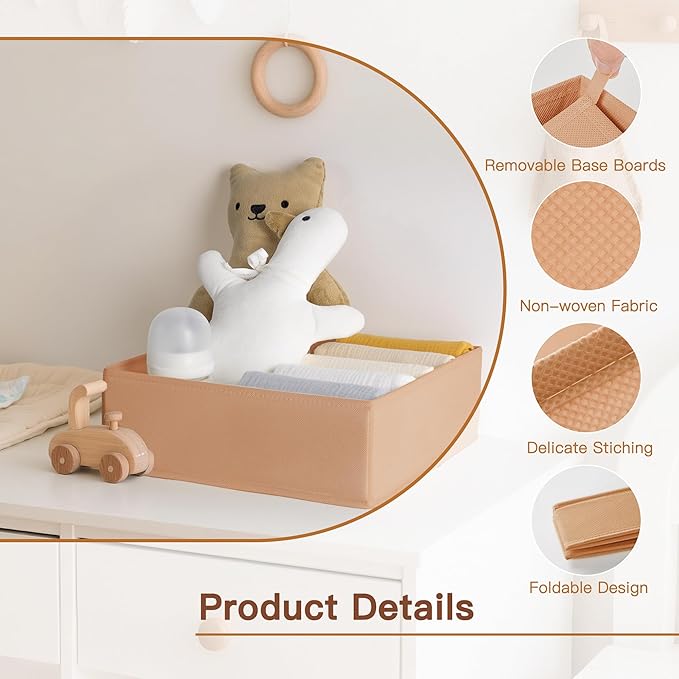 Criusia Drawer Organizer Clothes, 21 Pack Dresser Organizer for Baby Clothes, Underwear, Sock - Foldable Closet Organization and Storage Dividers Bins for Nursery, Bedroom (Brown)