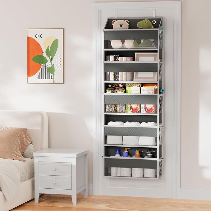 Simple Trending Over The Door Organizer with 10 Side Mesh Pockets, Hanging Storage Organizer with 5 Large Pockets, 50 lbs Weight Large Closet Organizer for Bedroom, Bathroom, Dark Grey