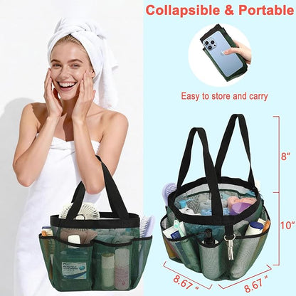 Fammart Mesh Shower Caddy Portable for College Dorm Room Essentials, Odorless Polyester Large Shower Tote Bag with Dual Handles, 8-Pocket Quick-Dry Toiletry Organizer for Travel, Beach, Camping, Gym
