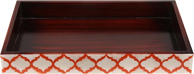 Handicrafts Home 10"x6" Vanity Tray for Bathroom Countertop, Moroccan Bone Inlay Decorative Organizer Tray for Perfume, Jewelry, Cosmetics & Dresser Decor, Rectangular Catchall Tray, White Red