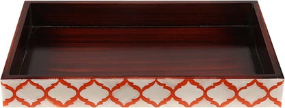 Handicrafts Home 10"x6" Vanity Tray for Bathroom Countertop, Moroccan Bone Inlay Decorative Organizer Tray for Perfume, Jewelry, Cosmetics & Dresser Decor, Rectangular Catchall Tray, White Red