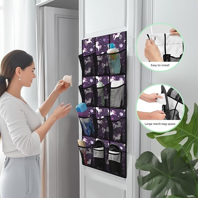 Purple Shoe Organizer Over The Door Mesh Fabric Door Hanger Organizer for Closet Lucky Horse Wall Hanging Storage Space Saving Panda Shoe Holder Hanger for Bathroom
