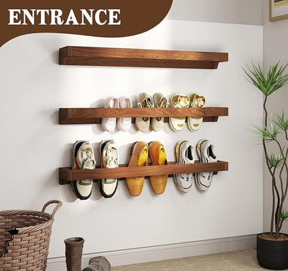 Nisorpa Set of 4 Rustic Burnt Wood Hanging Shoes Racks, 30 Inches Wall Mounted Shoes Storage Organizer Space Saving Footwear Holder for Closet, Mudroom, Entryway Narrow Spaces Shoe Organize