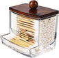 SheeChung 10Oz Acrylic Qtip Holder Dispenser for Cotton Swab, Clear Plastic Containers Apothecary Jars, Wood Lid, Bathroom Accessories, Vanity Organizers and Storage, Home Essentials-Dark Brown