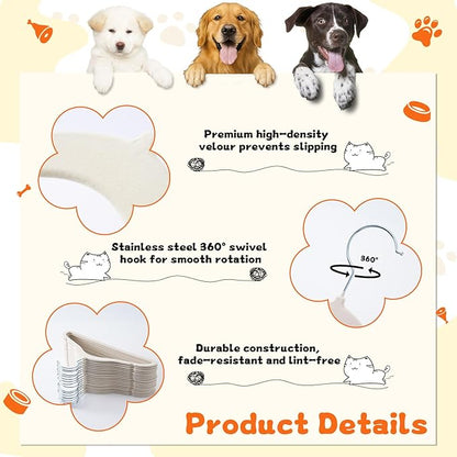 12 Pcs Dog Clothes Hangers with 10 Non-Slip Clips, 360° Swivel Non-Slip Plastic Flocked Fabric Dog Hangers for Clothes