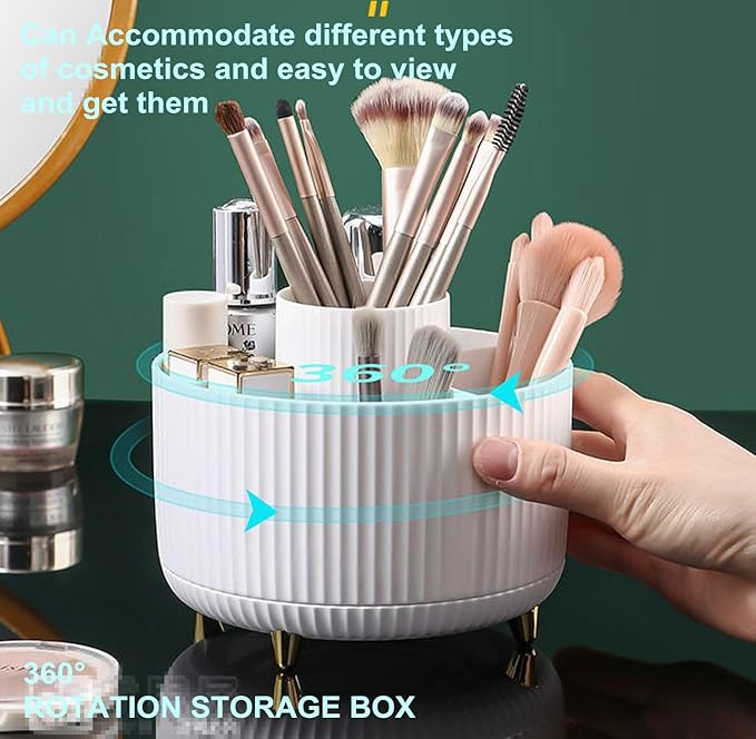 360 Degree Rotating Makeup Brush Holder Organizer Detachable Design 5 Slot Make up Brushes Cup for Cosmetics and Pencil Pen Organizer for Desk Makeup Organizer Skincare Storage for Vanity (White1)