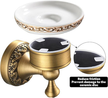 Leyden Shower Soap Dish, Antique Brass Dish Soap Holder Luxury Art Engraved Wall Mount Bathroom Hardware