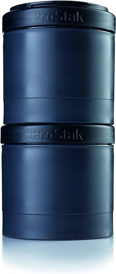 BlenderBottle ProStak Twist n' Lock Storage Jars Expansion 2-Pak with Pill Tray, All Black