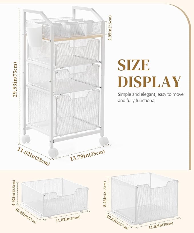Homde Rolling Makeup Organizer with Drawers: Skincare Storage Cart with Wheels for Home Bedroom Vanity - Cosmetic Display Holder for Beauty Enthusiasts Makeup Artists