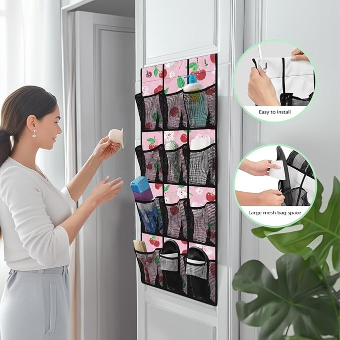 Cherry Blossoms Over the Door Shoe Organizer,Shoe Organizer Door Hanger,Space Saver Shoes Hanger Storage Organizer Bag