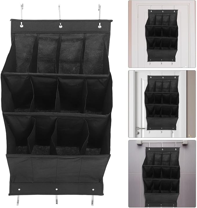 Operitacx Foldable Over-the-door Shoe Organizer 12-grid Hanging Storage Rack for Sneakers Boots Slippers Breathable Vertical Shoe Rack for Closet Door