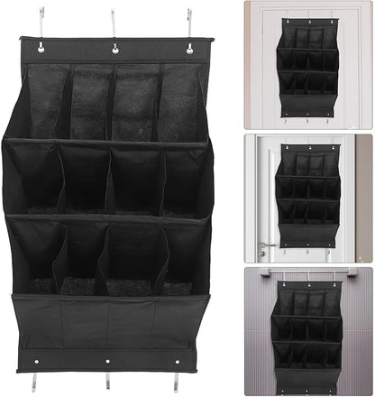 SHINEOFI -the-door Shoe Organizer with 12 Grid Pockets Wall Mounted Shoe Storage Rack for Closet and Narrow Doors Black Foldable for Entryway and Apartment Storage