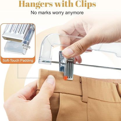 HOUSE DAY 50 Pack Skirt Hangers Pant Hangers with Clips, Clear Plastic Hangers for Pants, Skirts, Shorts, Versatile Use Clip Hanger, Retail Hanger