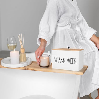 Tampon Holder for Bathroom, Feminine Product Organizer with Lid, Shark Week Tampon Storage Pad and Lady Stuff Box Tampon Organizer for Bathroom (White)
