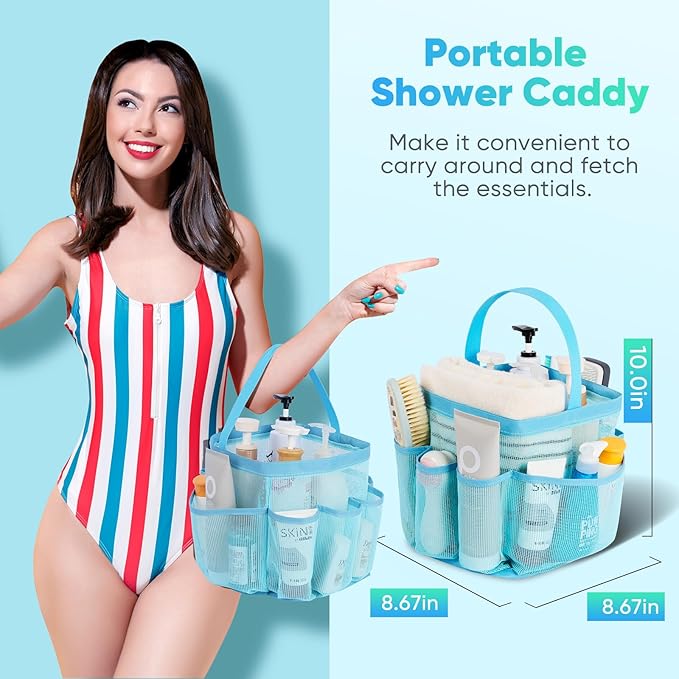 EUDELE 2 Pack Mesh Shower Caddy Portable for College Dorm Room Essentials, Shower Caddy Dorm with 8-Pocket Large Capacity,Shower Bag for Beach,Swimming,Gym