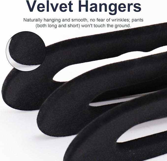 Velvet Pants Hangers - 8 Pack Black Non Slip Open Ended Hanger with 360 Swivel Hook - Closet Space Saving Hanger for Heavy Pants, Jeans, Trousers, Scarf