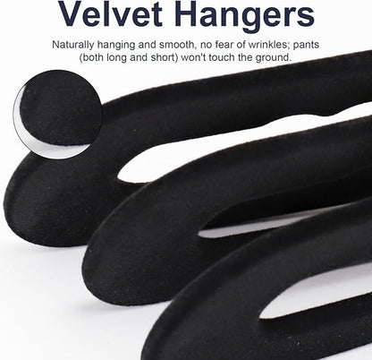 Velvet Pants Hangers - 8 Pack Black Non Slip Open Ended Hanger with 360 Swivel Hook - Closet Space Saving Hanger for Heavy Pants, Jeans, Trousers, Scarf