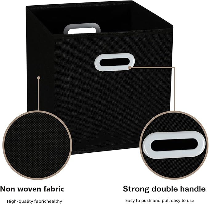 Fabric Cloth Storage Bins,Cube Organizer with Dual Handles Foldable Baskets for Home Bedroom,Set of 3, Black