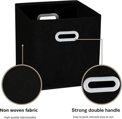 Fabric Cloth Storage Bins,Cube Organizer with Dual Handles Foldable Baskets for Home Bedroom,Set of 3, Black