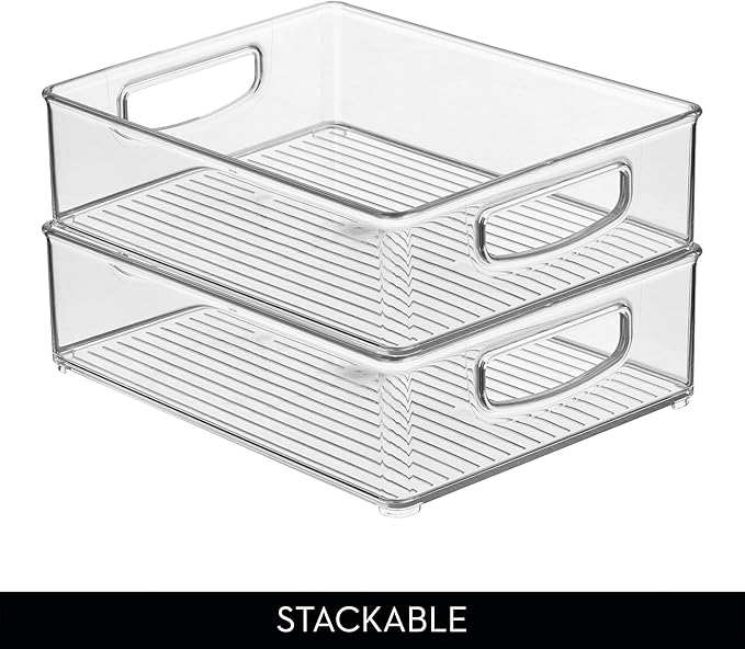 iDesign Stackable Plastic Handle Bin Assortment Set - Storage Organizers for Kitchen, Fridge, Pantry, Home -18 Pack, Clear