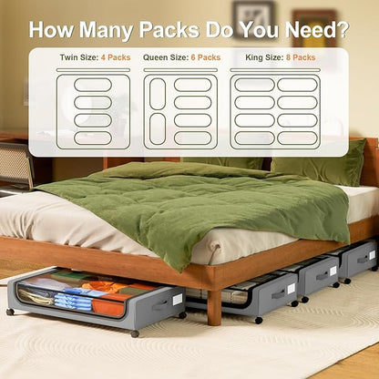 GoMaihe Under Bed Storage with Wheels: 48L Underbed Storage Containers with Lids - Rolling Bins for Shoes Clothes in Dorm Bedroom - Metal Drawers Easy Pull-out Grey 2-Pack