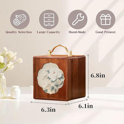 Wooden Jewelry Box for Women Walnut Wooden Jewelry Box with handle 4-Tier Jewelry Organizer for Rings, Necklaces