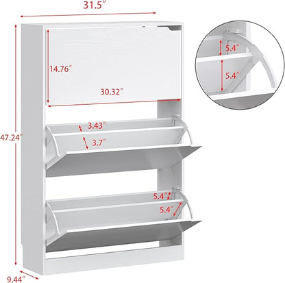 HUANLEGO Shoe Cabinet for Entryway, White Shoe Storage Cabinet with Doors 3 Flip Drawers Hidden Shoe Cabinet Modern Shoe Rack Storage Organizer for Entryway,Closet, Living Room,Hallway