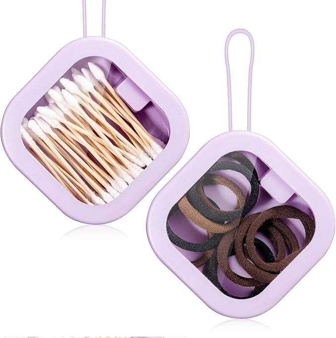 Kathfly 2 Pack Hair Tie Organizer Portable Hairband Holder Portable Hair Accessories Organizer Hanging Storage Container for Cotton Swab Bobby Pin Small Items on Desktop(Purple)
